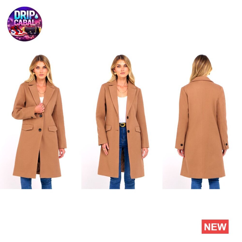 Classic Peacoat Notched Lapel Loose Fit Long Trench Coat Fall Winter Outerwear - Picture 7 of 7